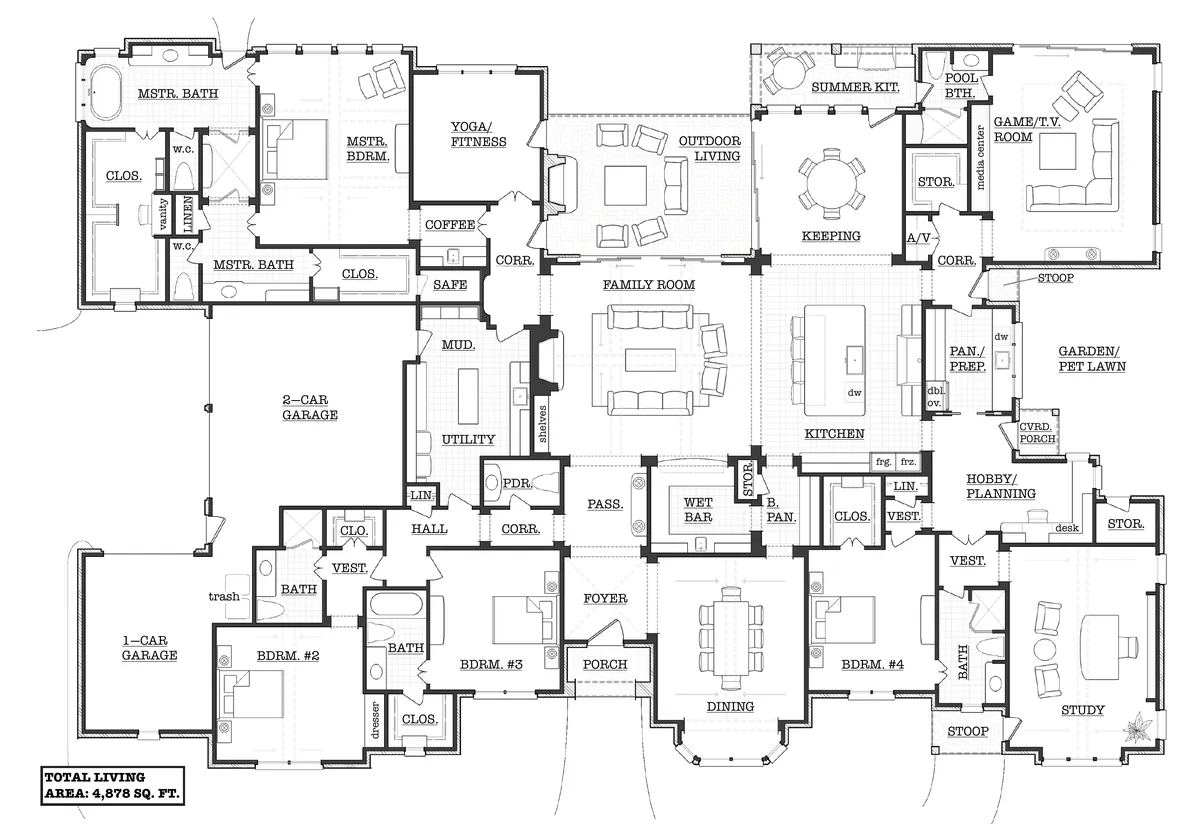Furnished concept floor plan of Study No. 16 with labeled rooms